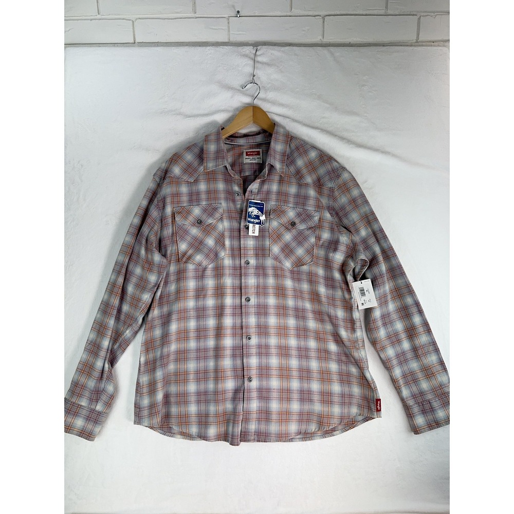 Wrangler Shirt Mens XL Blue Plaid Western Stretch Button Front Long Sleeve Top